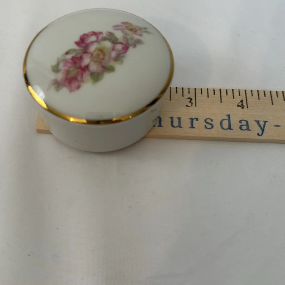 Vintage Gerold Porcelain Trinket Box Pink Flowers Jewelry Storage